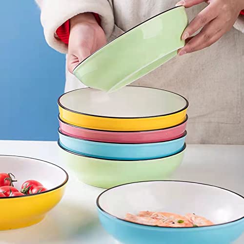 JDZTC Pasta Bowls, 30 Ounce Ceramic Salad Bowls Wide Shallow Bowls Deep Plates for Serving Dinner, Salad, Fruit, Bread, Dishwasher and Microwave Safe, Large Serving Bowl Set of 5