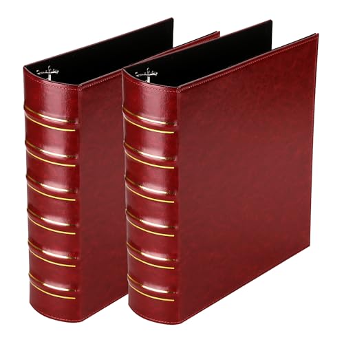 Image of LETVPVOW Vintage Hardback 3 Ring Binder 2 Inch, Professional Leather Binders 2 Inch D Ring, Holds 400 Sheets Capacity 2 Pack - Dark Red