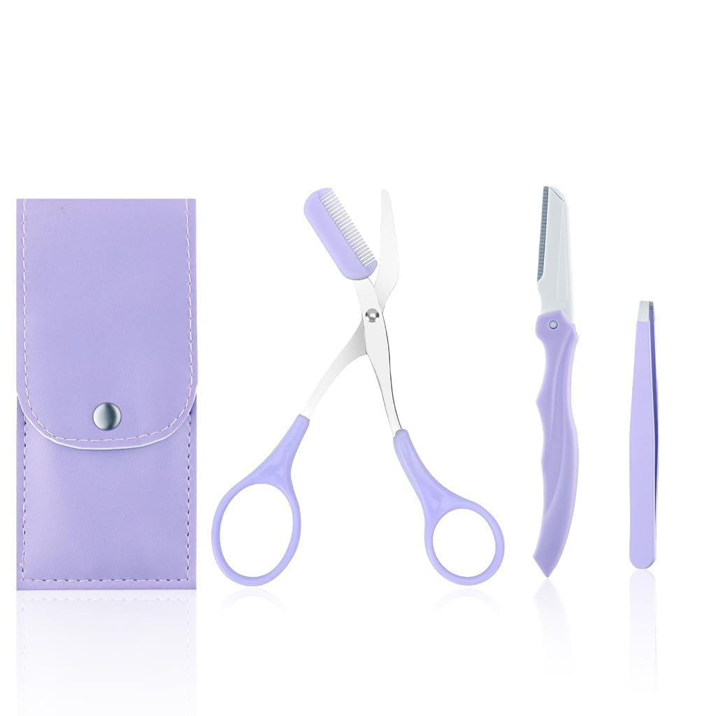 3Pcs Eye Brow Scissor Eyebrow Removal Tweezer Eyebrow Trimmer Razor Facial Hair Shaper Trimming Make Up Tool with PU Leather Case Shave and Hair Removal-image-49