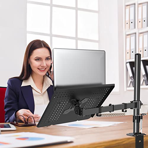 Mount Pro Single Laptop Mount With Tray For Laptop Up To 17 Inches, Holds Up To 17.6Lbs, Fully Adjustable Notebook/Laptop Desk Mount Stand, Heavy Duty Laptop Arm Mount With Clamp And Grommet Base #TOP7