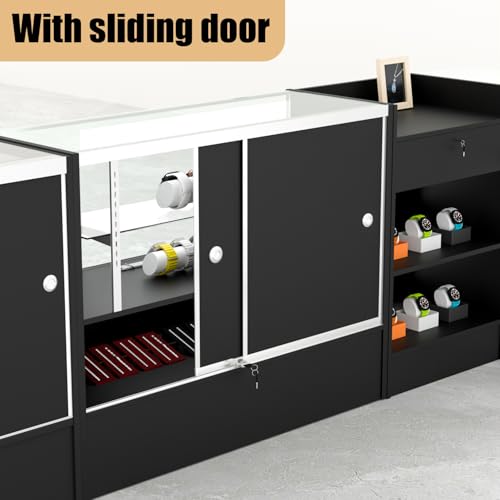 48\" W x 18\" D x 38\" H -Black Display Showcase Cabinet with LED Lighting – 4ft Half Vision Retail Glass Display Case, Sliding Locking Doors and Storage Shelves - Thumbnail 4