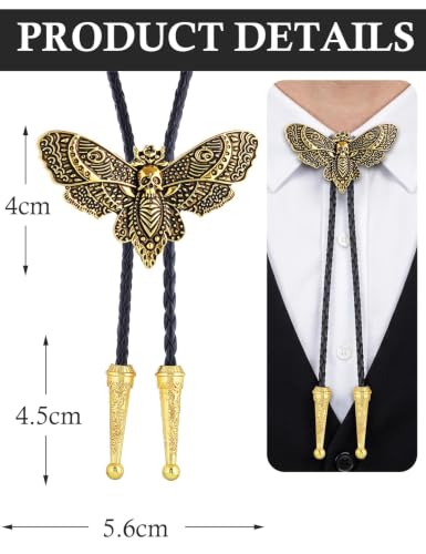 Image of Western Cowboy Bolo tie for Men Women Gold Silver Death Skull Moth Cross Bolo Tie Christmas Deer Rooster Wolf Necktie Gift