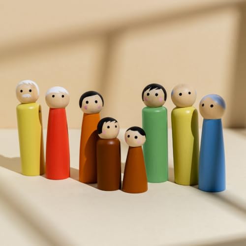 GUBBACHHI Channapatna Kutumba Wooden Peg Dolls - 8 Pieces | Indian Family Doll Set | Handcrafted | Ivory Wood | Wooden Toys for Kids | Toy for Gifting