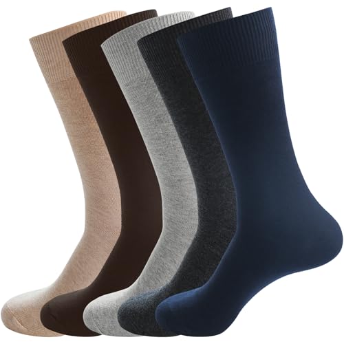 PUJANE Men's Dress Socks 5 Pairs Mens Cotton Calf Business Formal Soft Breathable Long Crew Casual Socks (Multicolor Size L)