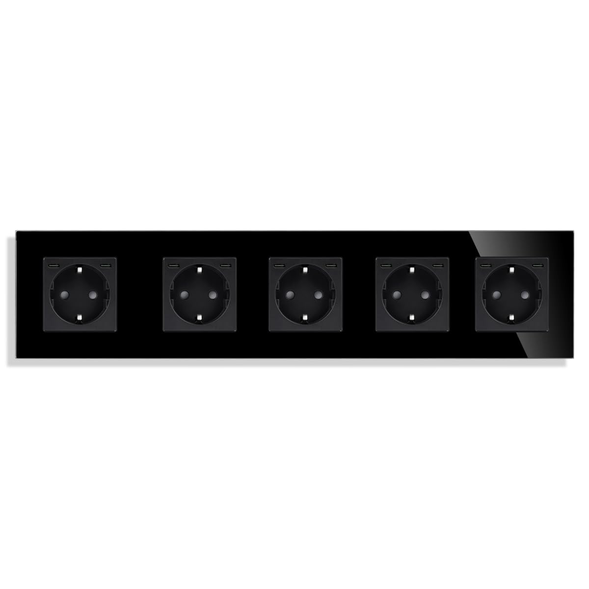 Prise 5 prises - Noir - USB C+C 20W - Verre cristal | Charger deux appareils simultanément