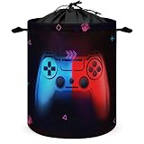 Gaming Laundry Basket With Drawstring, Red & Blue Fluorescent Gamepad Glow Luminous Game Collapsible