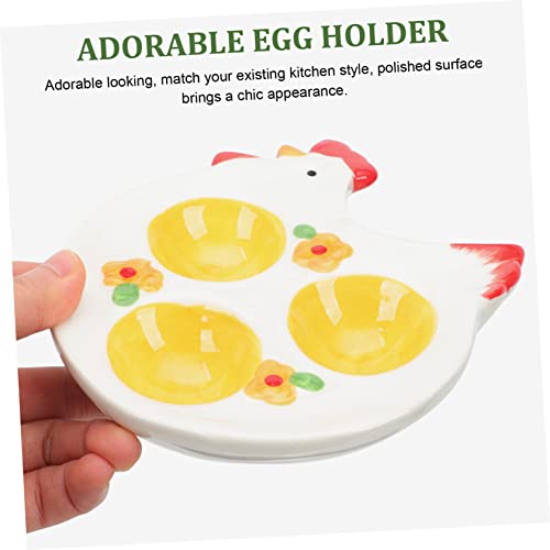 Amosfun 4Pcs Three Compartment Egg Tray Ornament Container Snail Mushroom Plate Deviled Egg Holder Ceramic Egg Dish Plate Compartment Egg Dish Egg Ceramic Rack Compartment Egg Stand Yellow #TOP6