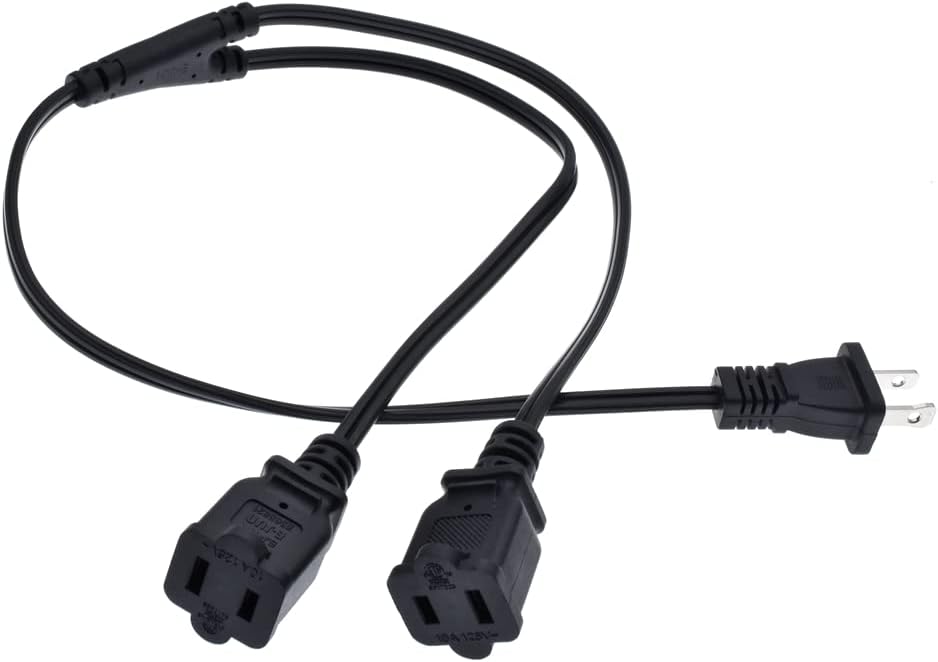 1-15P to Dual1-15R Two Prong Splitter,2-Prong String Light Splitter,18AWG,Double Ended Male Extension Cable,Two Male End 2 Prong Extension Cord,Outlet Splitter(1-15P to 2X1-15R, 2ft/0.6m)