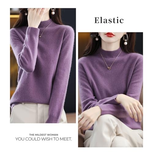 Cashmere Sweaters for Women, 100% Cashmere Half Turtleneck Solid Color Long Sleeve Soft Pullover Sweater2