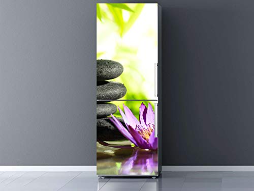 Oedim Stickers Autocollants Vinyle adhésif Muraux Frigo Motif Pierres Noires et Fleur de Lotus Zen Spa 200 x 70 cm | Déco Meuble et Electroménager Cuisine...