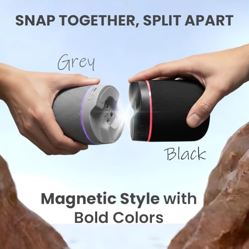 Image of Toreto Twin Magno Magnetic Wireless Bluetooth Speaker 16W | Detachable Dual Speakers, RGB Lights, 6H Playtime, TWS Stereo Mode, Type-C Charging | Portable Wireless Speaker (Black)