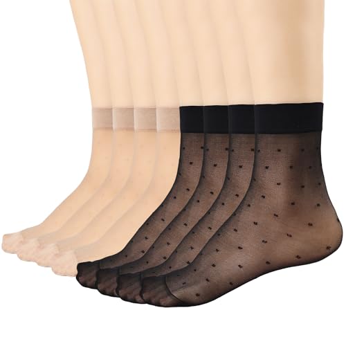 Image of Mcool Mary 12 Pairs Womens Sheer Ankle Socks Nude Stocking Summer Ultra Thin Cool See Through Silk Socks for Women