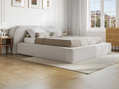 Vente-unique-Cama baúl 160 x 200 cm - Terciopelo Acanalado - Crema - LIRABA de Maison Céphy
