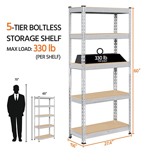 Topeakmart 4 Pcs 5-Tier Utility Shelves, Metal Storage Shelves Garage Shelving Unit Adjustable Garage Storage Shelves Storage Racks Heavy Duty Shed Shelving- Silver, 27.4 X 11.6 X 60 Inch #TOP18