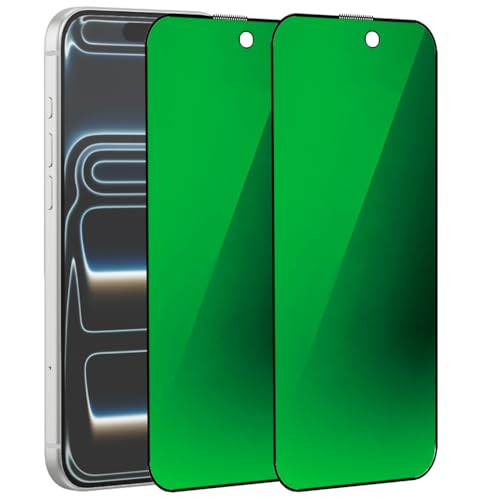 BWEDXEZ 2 Pack Anti-Blue Privacy Tempered Glass for iPhone 17 Pro / 17/16 Pro Anti-Spy Screen Protector Film Electroplated Gradient Green 6.3 inch