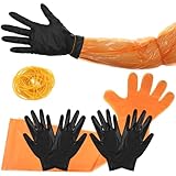 Fácil de usar: debido al plástico de alta calidad y material de nitrilo, estos guantes desechables son muy cómodos de usar, solo tienes que tirarlos después de su uso, lo que te ayudará a ahorrar tiempo en la limpieza; al mismo tiempo, puedes utilizar las bandas de goma amarillas para que puedan adaptarse bien a tus manos y brazos, lo que facilitará tu trabajo.