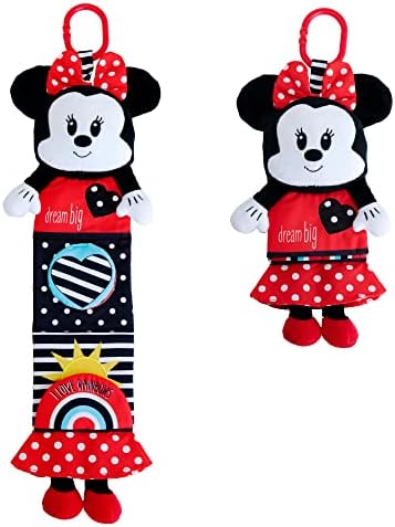 KIDS PREFERRED Disney Baby Minnie Roll Out Soft Book, Black and White High Contrast Crinkle Plush, Boys and Girls Ages 0+, Stroller On The Go (81258)