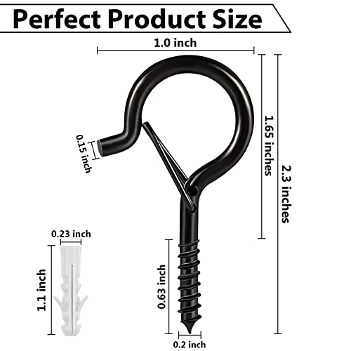 Etoolia 24 Pcs Q Hanger Hooks With Safety Buckle, Ceiling Hooks For Hanging Plants, Screw Hooks For Hanging Outdoor String Lights, Wind Chimes, Patio Lights & Party Decors, 2.2 Inches, Black #TOP1