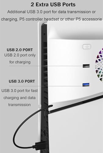 Ventilador de resfriamento RGB para PS5 Slim com tampa da placa, velocidade automática do sensor de