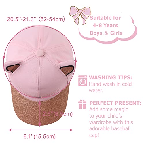 Girls Baseball Cap Kids Cute Sun Hat Adjustable Trucker Hats Toddler Rainbow Unicorn Ponytail Caps Spring Summer (Pink Cat, 4-8 Years) #TOP5