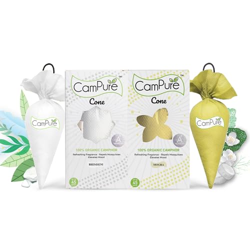 Image of CamPure Camphor Cone (1 Mogra + 1 Bhimseni) Pack Of 2-100% Organic | Air Freshener For Car, Wardrobe, Office Cabin's, Drawers, Travel Bag & Bathroom