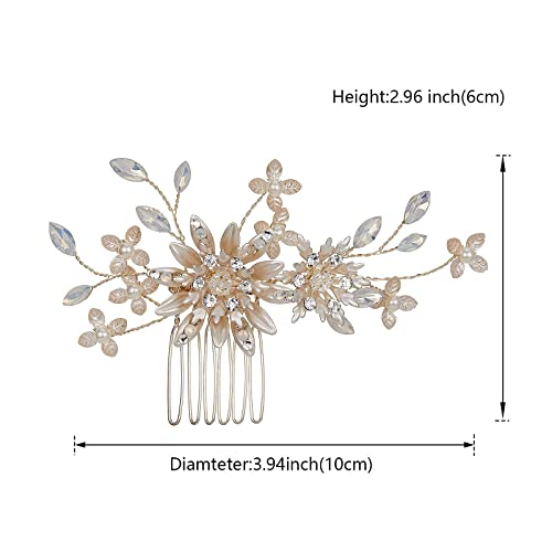 Aw Bridal Bridal Hair Comb Ivory Flower Wedding Hair Comb Bridal Headpiece Hair Pieces Bridal Hair Accessories For Women Girls (Gold) #TOP7