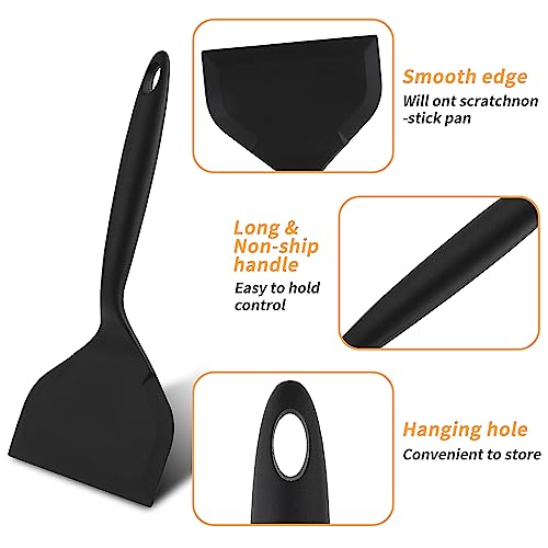 Sibba 2 PCS Silicone Spatula Pancake Cooking Turner Wide Flipper Kitchen Utensils Non-Stick High Temperature Resistant Plastic Short Flat Shovel Scraper Cookware Grill Multifunctional Egg Tools - Image 4