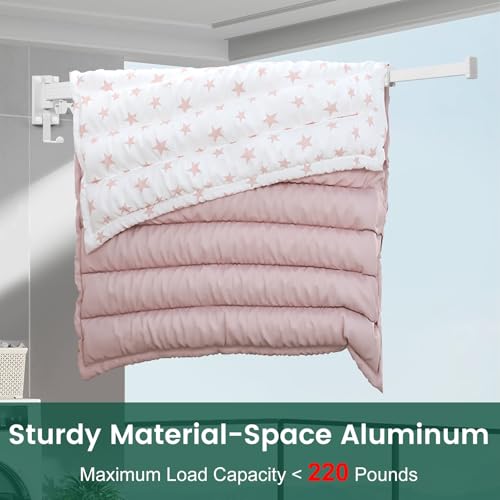 Kelisiting Wall Mounted Clothes Drying Rack, Laundry Drying Rack Wall Mount, 3-Fold Drying Rack Clothing, Foldable Clothes Drying Rack with 12 Dual Hooks Organization for Laundry Room Indoor - White - Image 7