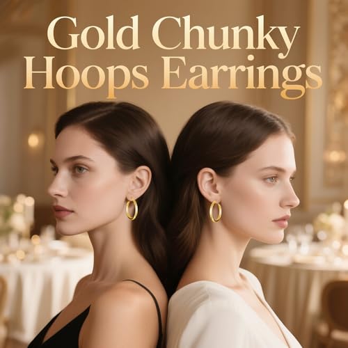 Hoop Earrings for Women, 18K Gold Plated Hoops Earrings, Hypoallergenic Lightweight Comfort Hollow Tube Hoops with Secure Push Lock, Chunky and Sleek Gold Hoops Large Earrings 20/30/40/50/60MM4