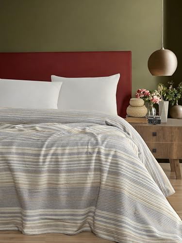 Pamuklu 4 Mevsim Çift Kişilik Battaniye, 180x220 cm, %70 Pamuk %30 Polyester (gri)