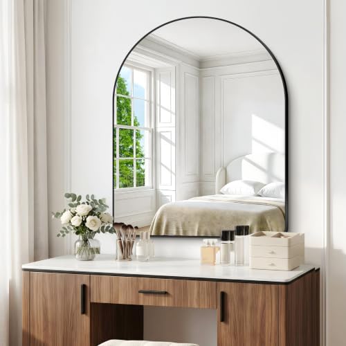 Image of BONEWEI Arched Wall Mirror,40x48 inch Black Arched Mirror Bathroom,Large Vanity Mirror for Over Sink Metal Frame,Tempered Glass Arch Mirrors for Bedroom,Entryway,Living Room,Home Decor Shatter-Proof