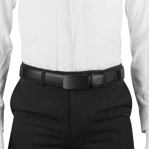 Image of Men's Real Leather Ratchet Dress Casual Belt, Cut to Exact Fit,Elegant Gift Box