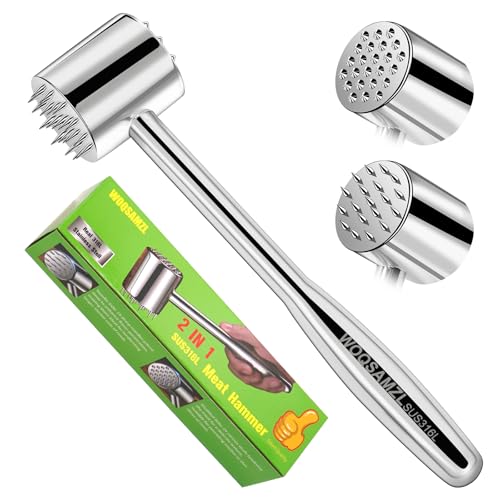 2-in-1 Heavy Duty Meat Tenderizer Mallet,Real 316L Stainless Steel Meat Hammer,Dual-sided with 19 Sharp Spikes and 24 Convex Studs,Well-balanced 1.09lb,Versatile Kitchen Tool,Dishwasher Safe