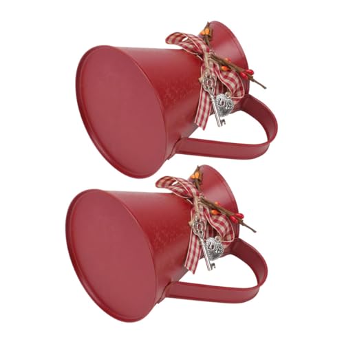 MUSISALY 2 Stück Rustikaler Metall Pflanzkübel Landhausstil Vielseitige Eisen Eimer Blumenvase für Drinnen Draußen Französischer Vintage Deko Blumentopf für Garten Büro Hochzeiten