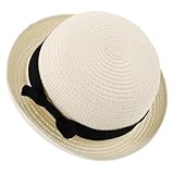 Veemoon Straw Bowler Hat Women Fashion Dome Straw Sun Hat Size for Ladies Creamy White