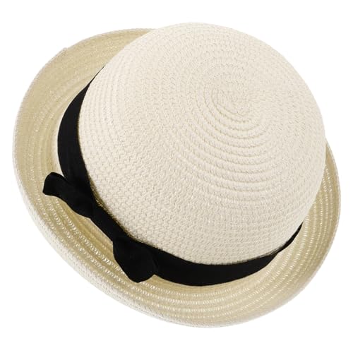 Veemoon Straw Bowler Hat Women Fashion Dome Straw Sun Hat Size for Ladies Creamy White
