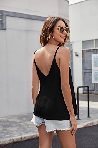 Zeagoo Womens V Neck Cami Tank Top Strap Sleeveless T Shirt Casual Loose Cotton Vest Blouse ,Black,Large #TOP4