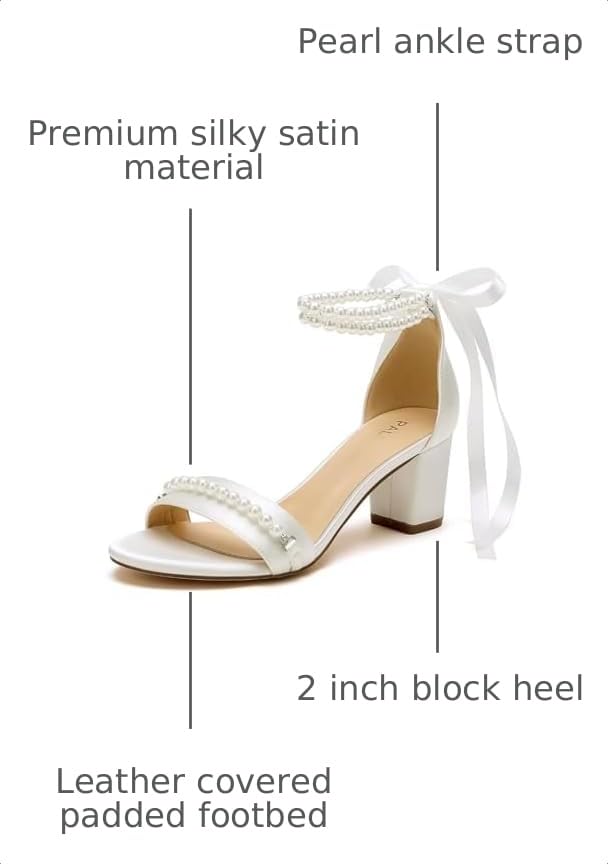 Image of Block Heel Wedding Sandals Pearl Wedding Shoes for Bride Open Toe Bridal Shoes Chunky Heel Sandals