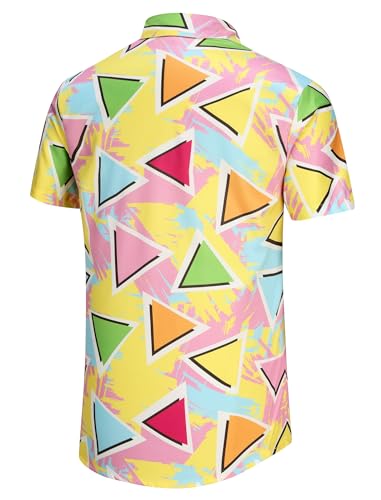 KYKU 80s Costume 90s Clothes Hawaiian Shirt for Men Button Down Shirts Short Sleeve Retro Disco Outfits4