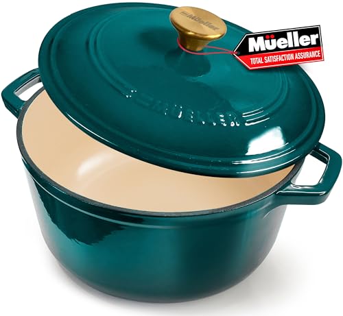 Comparison: Best Cooktop For Cast Iron 3 Mueller DuraCast 6 Quart Enameled Cast Iron Dutch Oven Pot with Lid, Heavy-Duty, Oven Safe up to 500° F & Across All Cooktops, Wedding Registry Ideas & Gifts, Emerald