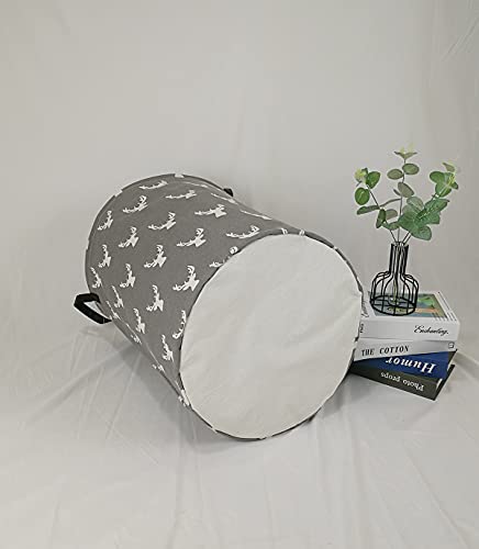 Image of Kids Laundry Hamper Clothes Gift Basket Storage Laundry Baskets Organizer Bin with Handles for Nursery Room (Grey deer)