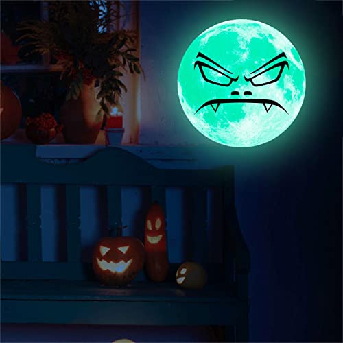 Adesivo de Halloween lua brilha no escuro, decalque assustador de rosto de fantasma engraçado brilha