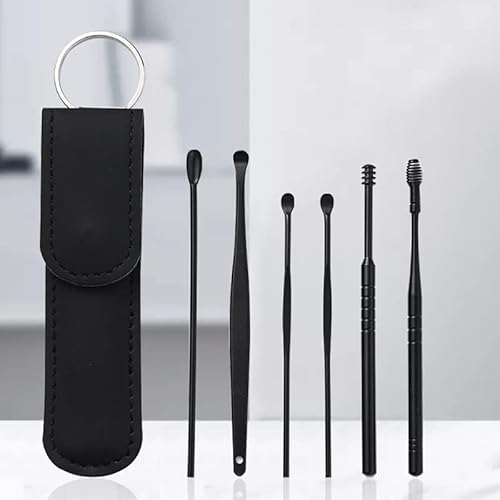 Spiral Ear Cleaner Spiral Ear Wax Remover Ear Wax Cleaner Earwax Removal Kit Metal Ear Cleaner Double Ended Spiral Scraper Ear Cleaning Set Black