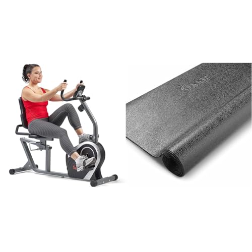 Sunny Health & Fitness Exercise Bikes, Magnetic Recumbent Bike + Treadmill Mat -Medium - NO. 074-M, Black