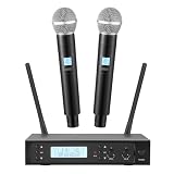 Boeska Wireless Microphones System with 2 X 100 Channels Cordless Handheld Microphone, 328 FT UHF Range, Mics with Stable Signal Transmission for Karaoke Singing Party Church Wedding PA Speaker