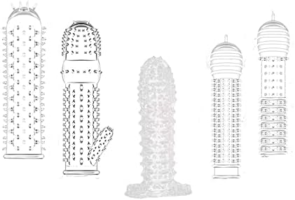 Transparent Threaded mace Condom Male Condom Adult Lock fine Ring Extended Sleeve Crystal Sleeve 5pcs