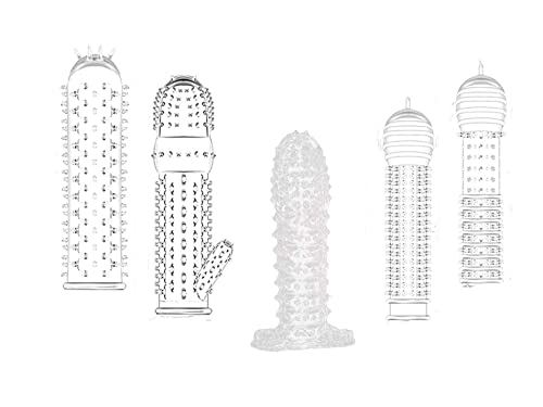 Transparent Threaded Mace Condom Male Condom Adult Lock Fine Ring Extended Sleeve Crystal Sleeve 5Pcs #TOP4