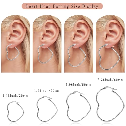 DHZJTSL 30mm Heart Earrings for Women, Silver Hoops Fashion Stainless Steel Hypoallergenic Earrings, Lightweight Small Big Silver Love Heart Jewelry — view 4