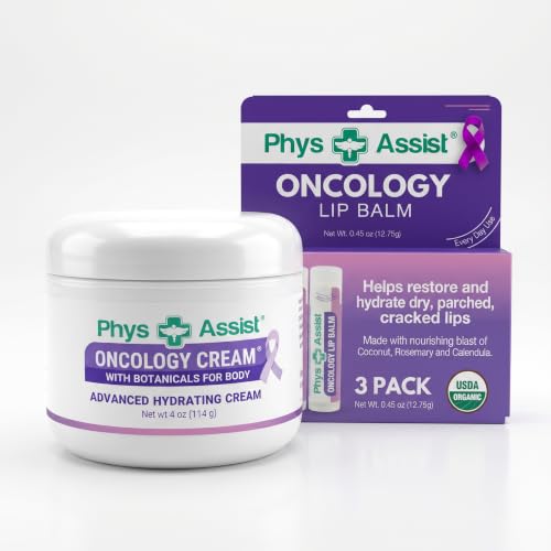 PhysAssist Oncology Cream with Botanicals for Body 4 oz + Lip Balm 3 Pack. Skin Therapy Set for Dry,...