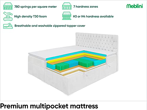 MEBLINI Boxspringbett mit Bettkasten - Gepolstert Doppelbett mit Matratze und Topper - Polsterbett mit Stauraum - Bett mit Kopfteil - Stauraumbett - Dalia - 120x200 - H4/Dunkelgrau Samt – Bild 8